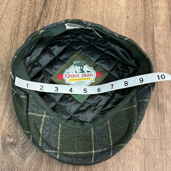 The Quiet Man Irish Flat Cap Green and Gray Wool Plaid - Picture 6 of 11